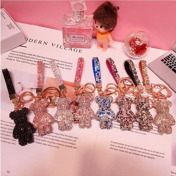 Diamond Bear Charm Car KeyChain Bag Pendant Blingbling Key Chains Ladies High-end Grab Machine Boutique Gift Doll 8 Colors