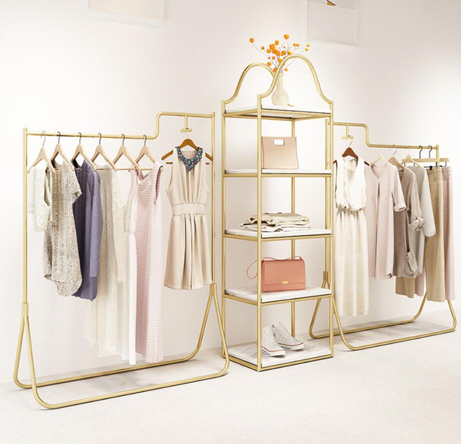 Clothing store display rack Commercial Furniture shopping mall luxury fashion women&#039;s iron floor type side cloth racks
