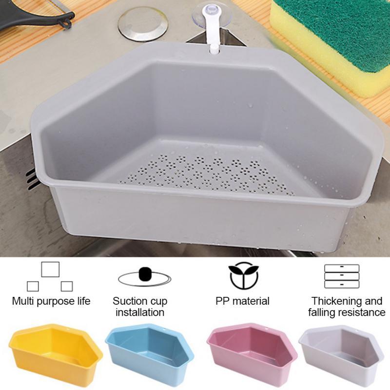 Corner Sink Garbage Filter Self-Standing Drain Storage Basket Triangle Sieve Rack Sink Leftovers Soup Separated Kitchen Tools