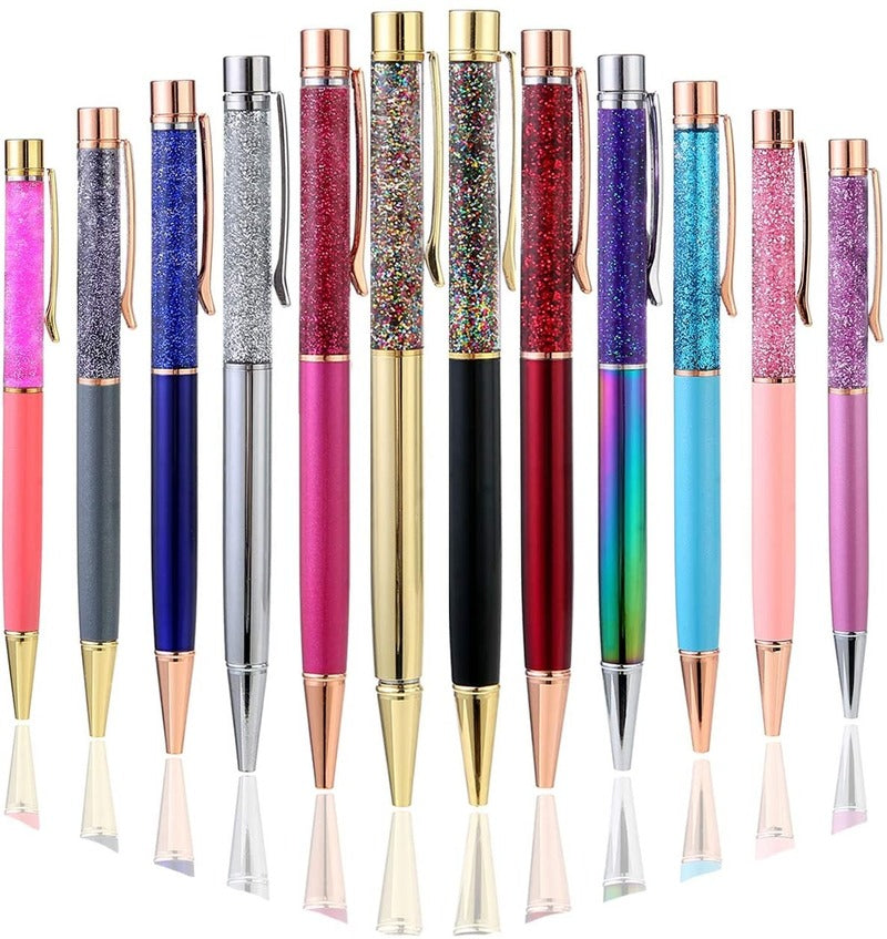 Ballpoint Pens Bling Dynamic Crystal Liquid Ballpens Black Ink for Office Supplies Ball Pen Student Favors WJ103