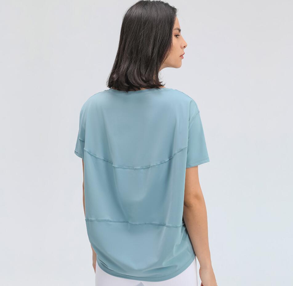 yoga tops slim fit breathable women training running fitness clothing solid color loose short sleeve workout gym sport activewear shirt