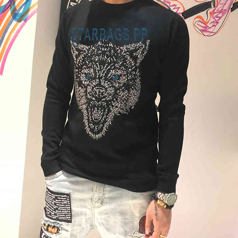 Men&#039;s Sweaters Italian starbag male pp T-shirt 2021 winter around the neck tight sleeve long pullover sleeve, wool, wolf head drill, contrary q
