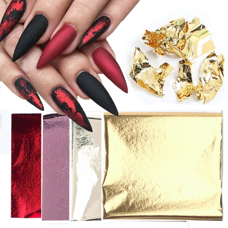 5pcs Gold Silver Nail Foils Aluminum 3D Thin Nail Foil Holographic Mirror Decal Colorful Paper DIY Manicure Art Decor