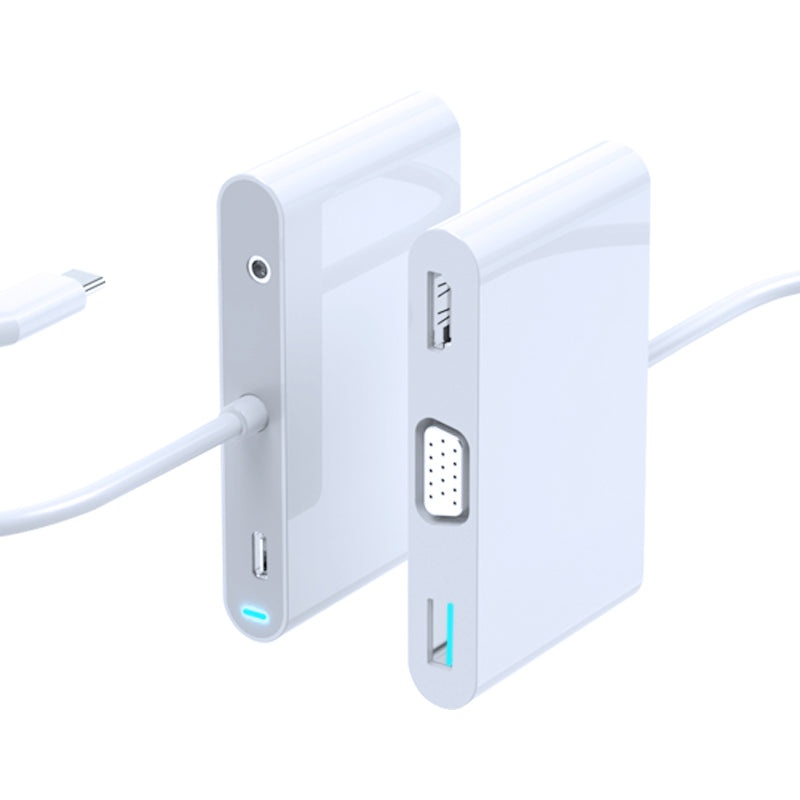 Type C Hub To HDMI VGA TF-SD Card Reader USB-3.0 PD Charging 3.5mm Audio Jack Docking Station For Macbook Laptop