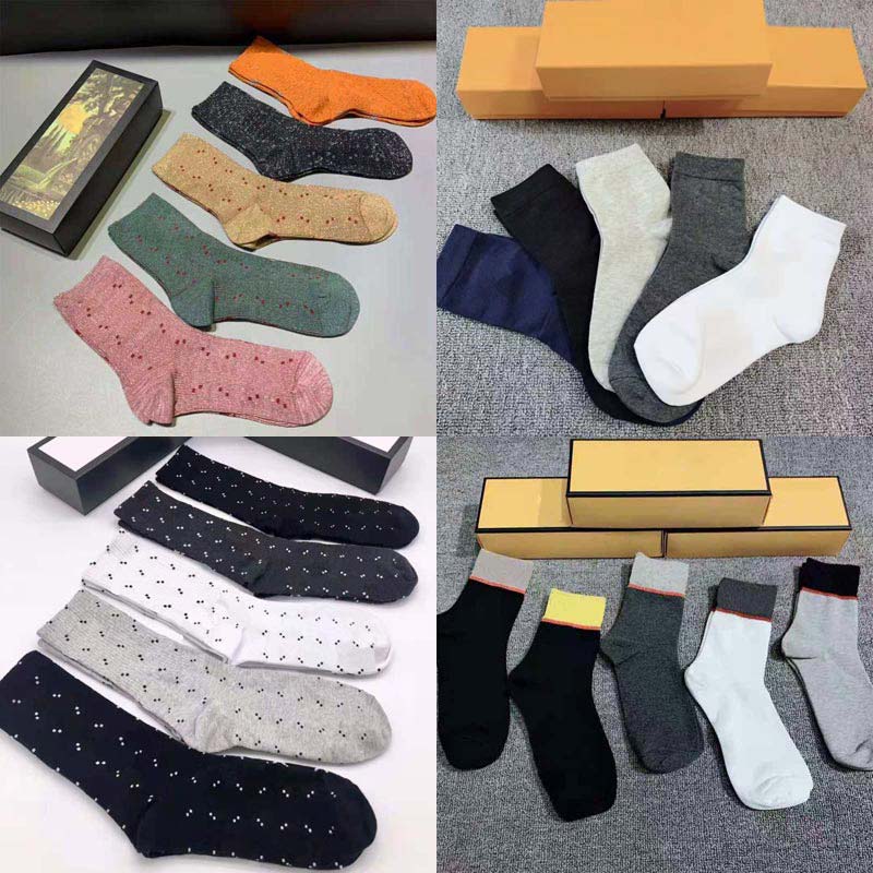 Classic Letter Socks For Men Women Stocking Fashion Ankle Sock Casual Knitted Cotton Candy Color Letters Printed 5 Pairs-Lot Come With Box