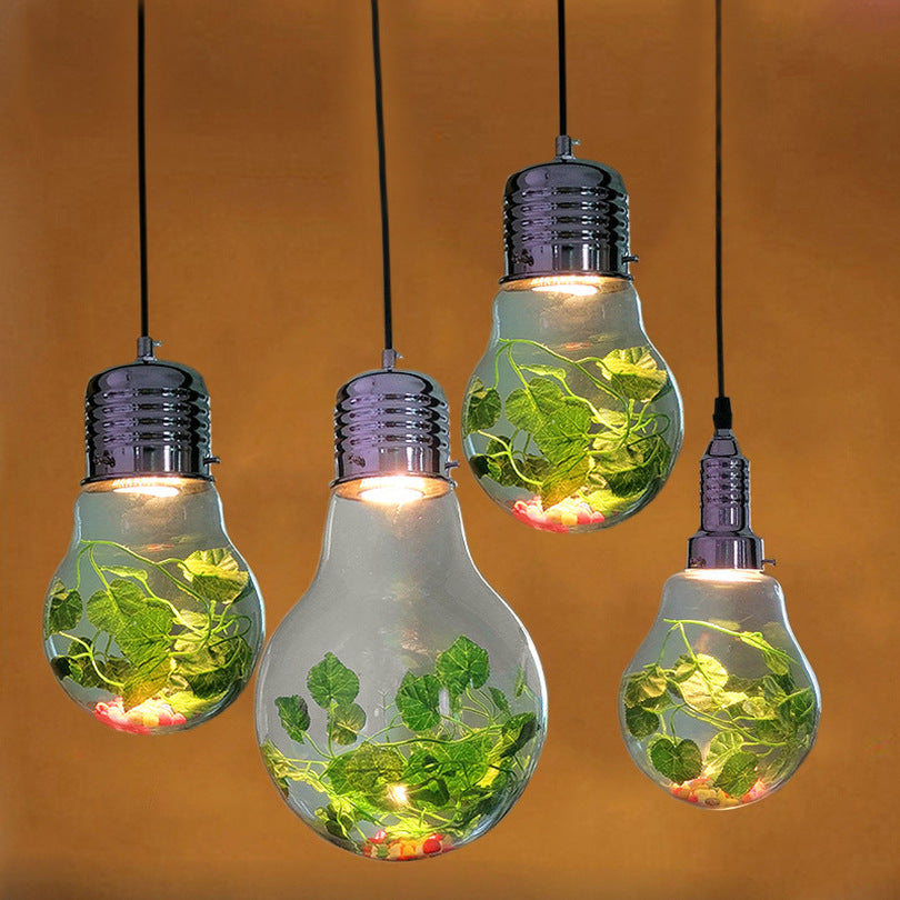 Nordic Coffee Shop Tea Seat Glass Plant Solar Lamps LED Spotlight Living Room Pastoral Ball Green Plants Chandelier