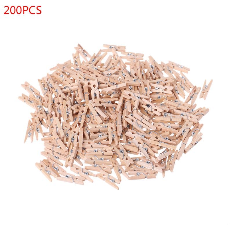 200Pcs Mini Natural wood clips Clothing Photo paper Peg Pin Washer Craft School Office supplies