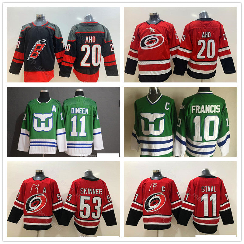 Men Kids Carolina Hurricanes Sebastian Aho Jersey Hockey Staal Red Black White Mike Liut Ron Francis Kevin Dineen Stanley Cup Finals Patch shirt uni