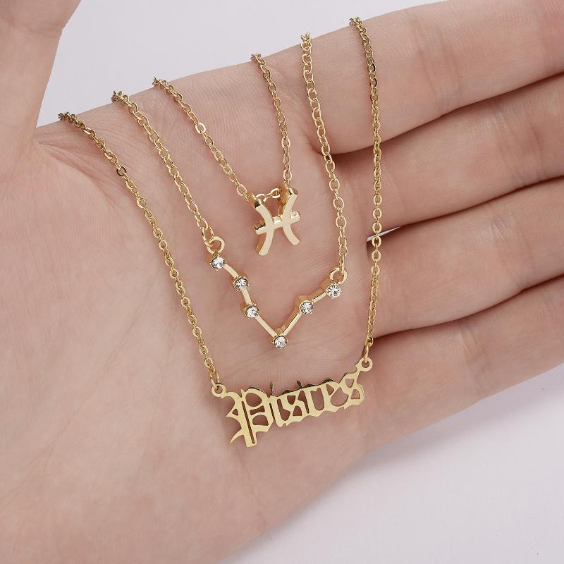 Pendant Necklaces 3Pcs-Set 12 Constellation Crystal Necklace For Women Star Zodiac Sign Aries Cancer Leo Scorpio Choker Jewelry Gifts