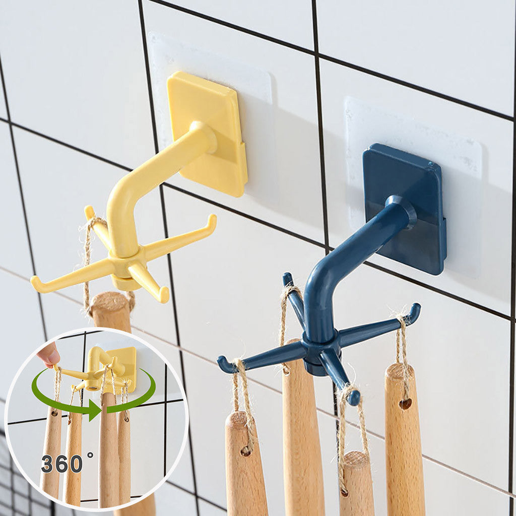 Rotary hook fixed to wall 360 of bath hook coating of kitchen gadgets accessories to the four claw storage hook