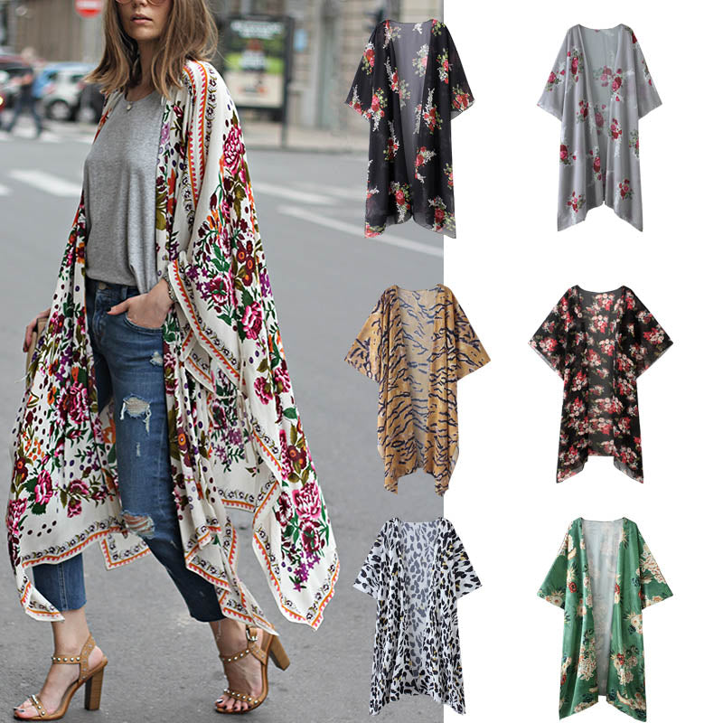 luxury women designer cardigan Floral printed blouses shirt ladies fashion long tops summer casual beach bohemian chiffon swimwear dresses