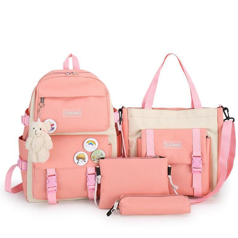 Backpack 4pcs-set Canvas School Bag For Teenagers Girls Student Women Travel Backpacks Female Book Bags K5DA