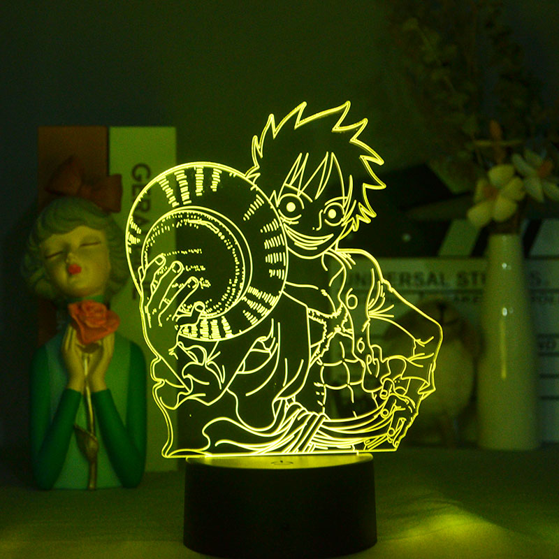 Bluetooth Nightlight 3D LED Night Lights Bedroom Desk Lamp One Piece Monkey D. Luffy Figure Atmosphere Decor Gift for Anime Fans