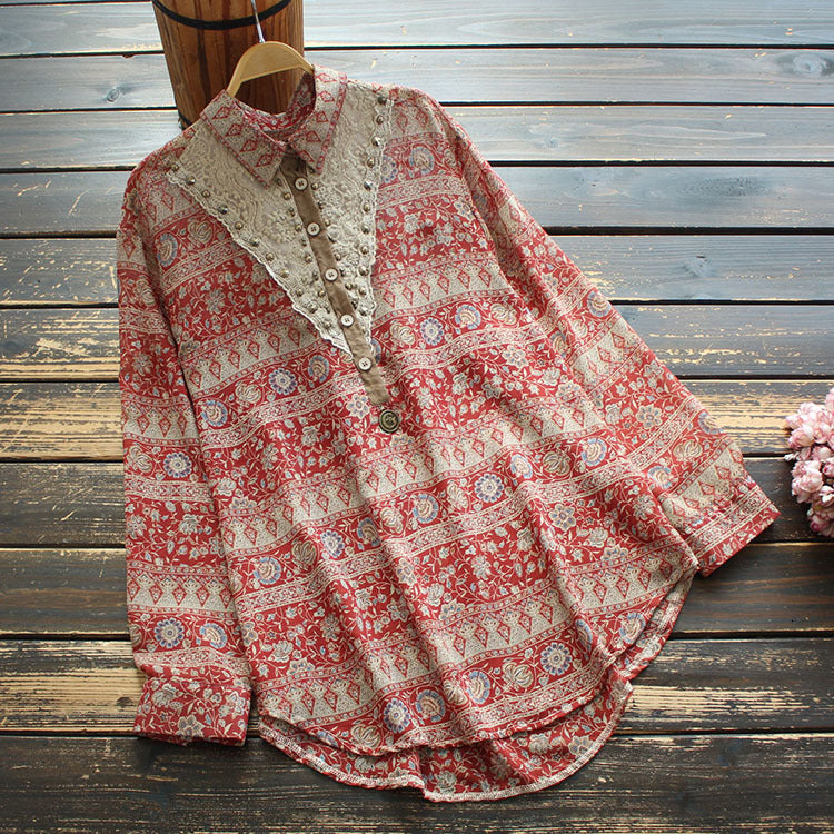 Women&#039;s Blouses & Shirts Lamtrip Unique Retro Antique Brass Beading Bohemian Style Geometric Pattern Chiffon Long Sleee Shirt Blou