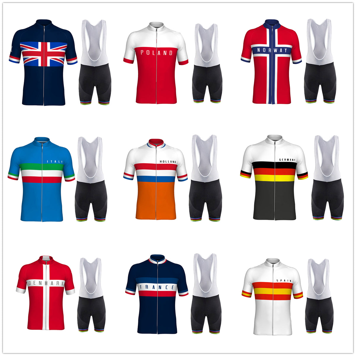 Tour De France 2021 National Team Champion Cycling jersey Set ropa Ciclismo Men&#039;s Summer Breathable Cycling Clothing MTB Bike Jersey Bib Shorts