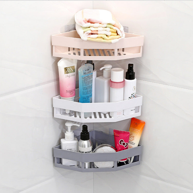 Bathroom Corner Shelfs Adhesive Storage Rack Holder Shampoo Shower Basket Tidy Bathroom Storage