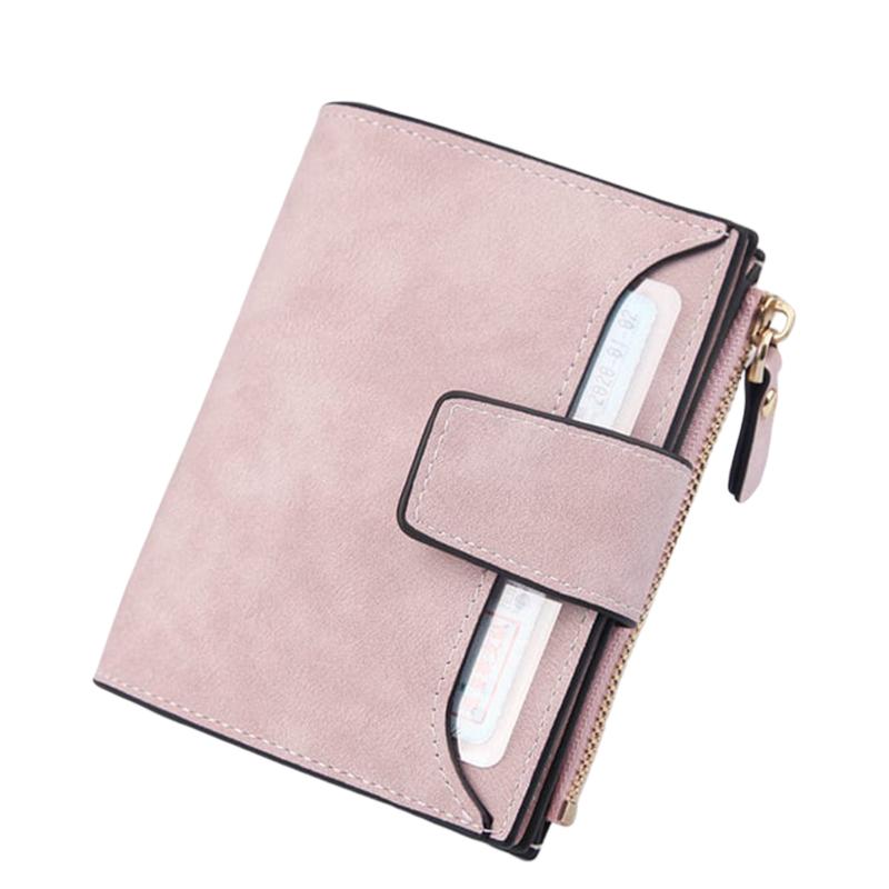 Women&#039;s Frosted Short Wallet Multi Card Holder Pure Zip Simple (Pink - Gray Rose Red Dark Brown) Wallets
