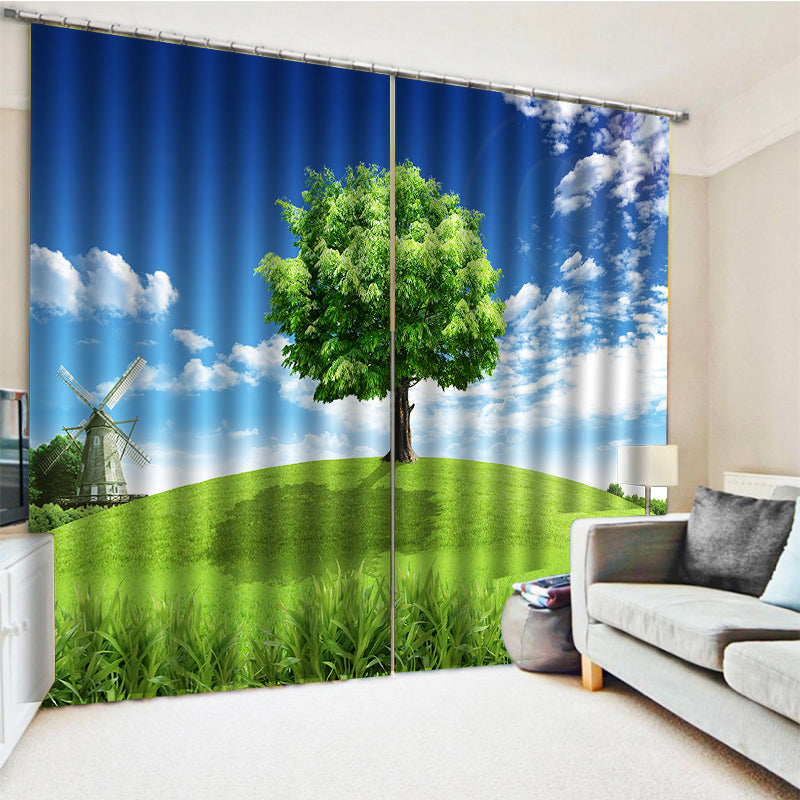 High quality custom fabric green landscape curtain 3d Curtains Blackout for Living Room