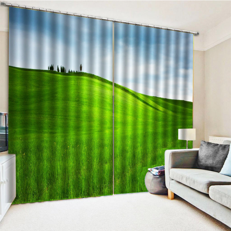 Beautiful Photo Fashion Customized green grass curtain 3D Window Curtains For Living Room