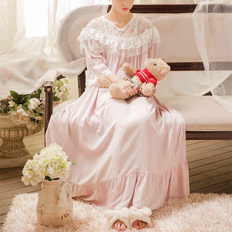 Women&#039;s Sleepwear Long Night Gowns Women Ladies Nightgown Elegant Gown Princess L 4 color 4L17