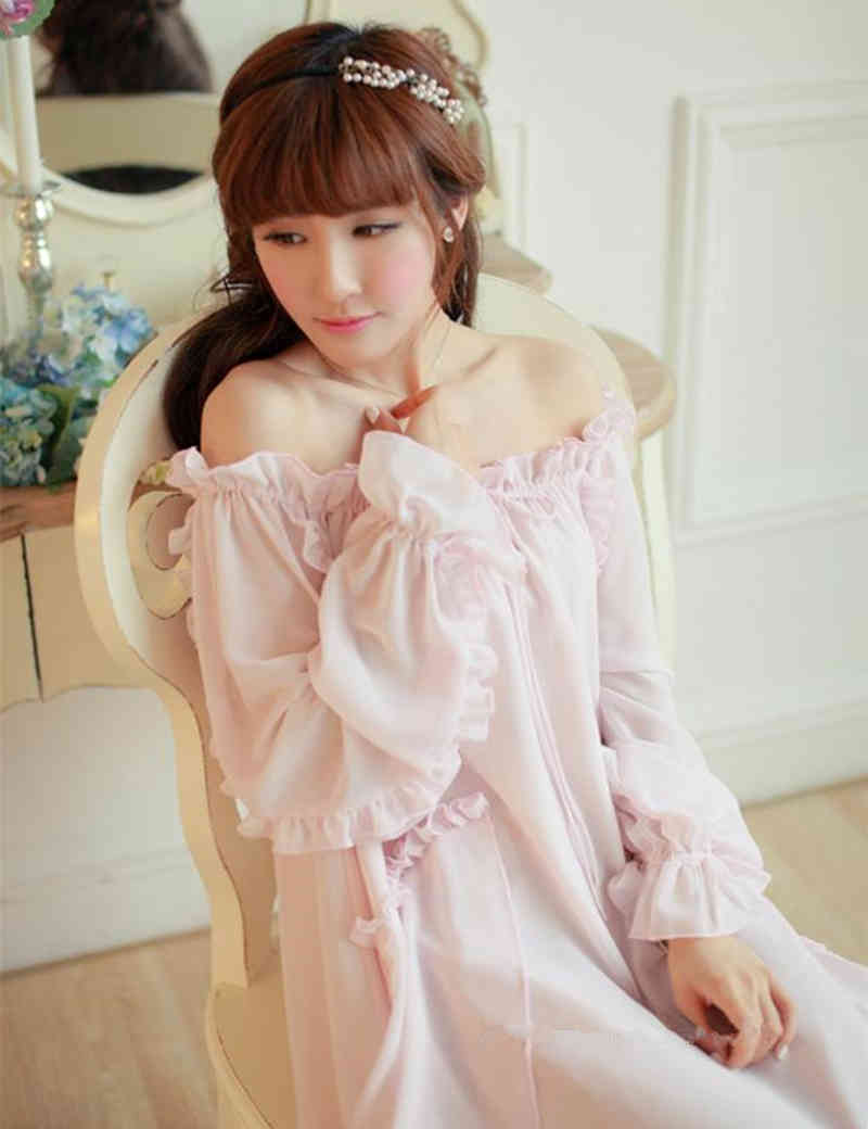Women&#039;s Sleepwear Gown Night Chiffon Long Nightgown Pink sleep & Lounge High quality J6ZB