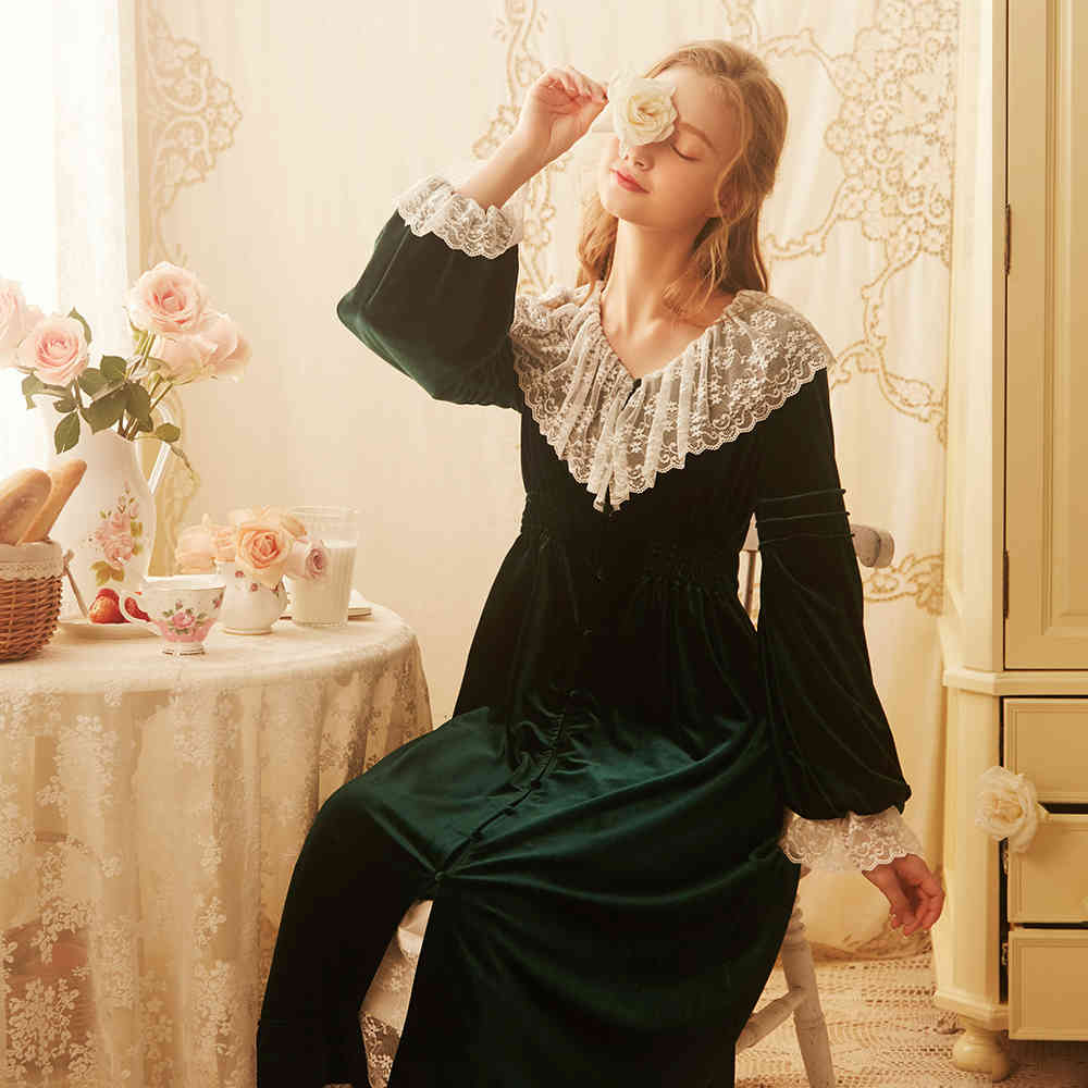 Casual Dresses Robe Women Princess Lace Veet Woman Autumn Bride ing Gown Sweet Lovely Long Sleepwear QJI2