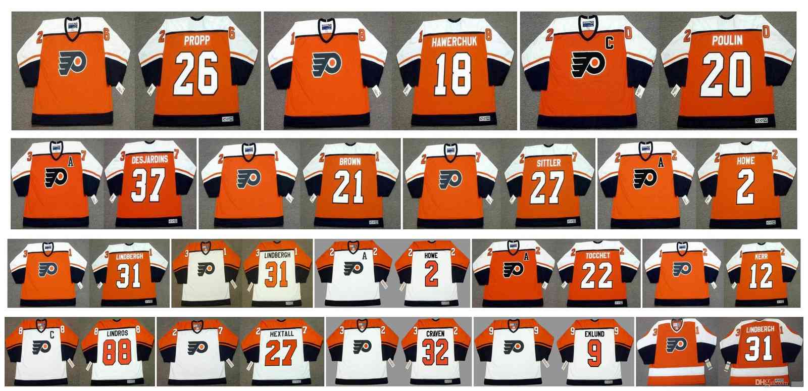 Vintage Philadelphia Flyers Jersey 26 Brian Propp 18 Dale Hawerchuk 20 DAVE POULIN 27 Daryl Sittler 21 Dave Brown 2 Mark Howe Retro Hockey