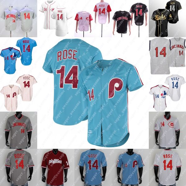 14 Pete Rose Jersey Baseball Hall Of Fame Jerseys 1980 1984 1965 1969 White Gray Light Blue Red Black