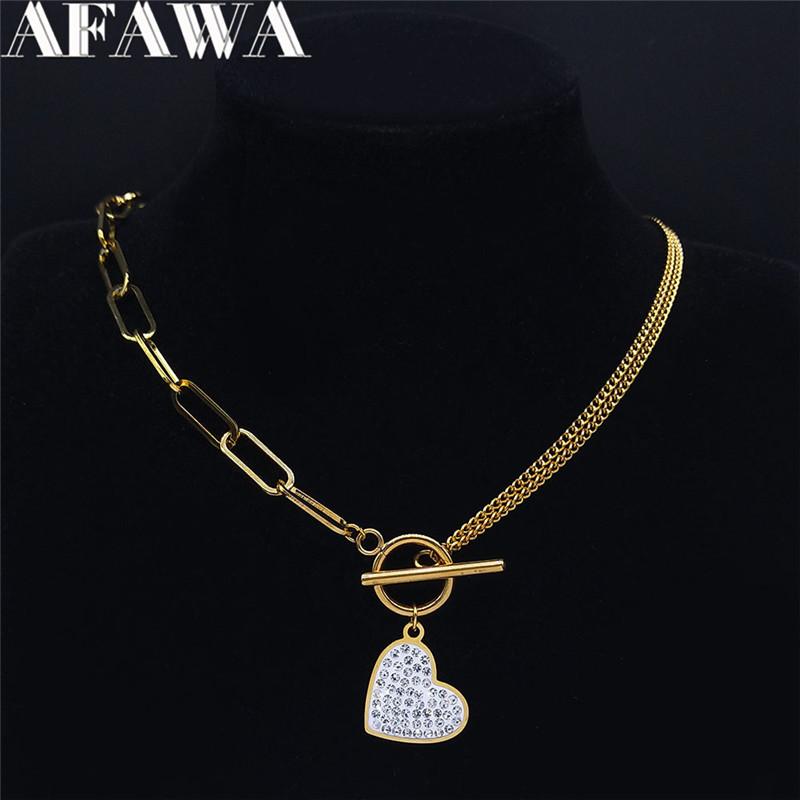 Heart Crystal StainlessÂ Steel Choker Necklaces For Women Gold Color Necklace Fashion Jewelry Pendentif Femme NXS02 Pendant