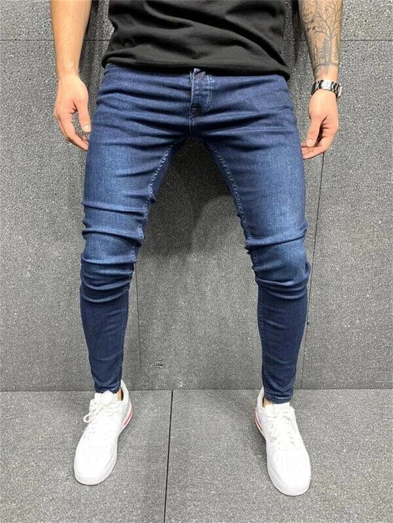 Men Jean Denim Pencil Pant Stretchy Slim Fit Bike Jeans Long Trouser