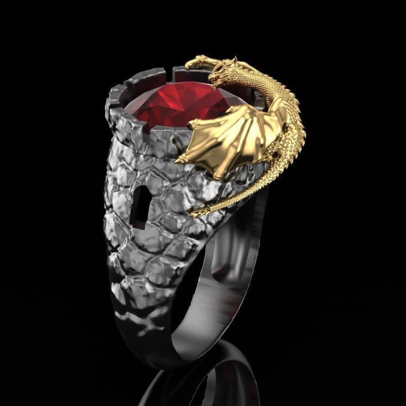 Cluster Rings Vintage Gold Evil Dragon Men Ring Wine Red Zircon Punk Black Finger For Women Hip Hop Fashion Jewelry D5M520