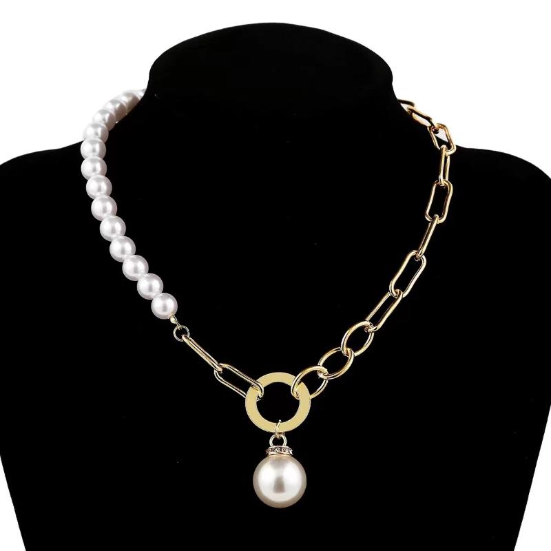 Desgin Zinc Alloy Gold Color Chain And Baroque Pearl Choker Necklace For Women Party Jewelry Pendant Necklaces