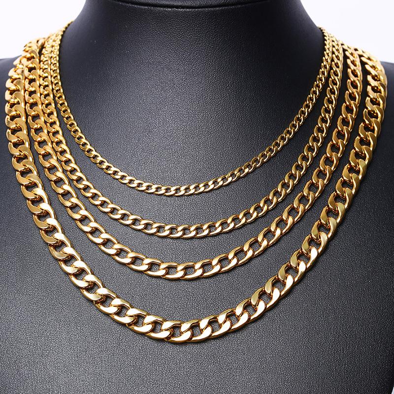 Men&#039;s Cuban Link Chain Necklace Stainless Steel Miami Gold Silver Color Male Choker Colar Jewelry 4-10mm Chains