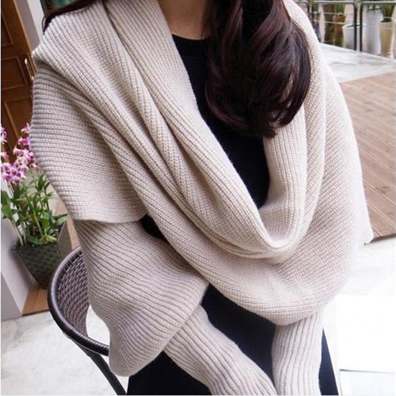 Women Scarf Poncho Scarves Womens Winter Fashion Knitted Long Sleeve Wrap Shawl Echarpe Femme Hiver