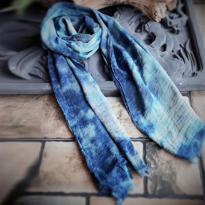 FairyNatural 2021 Autumn Spring Ladies Original Tie Dye Blue Scarfs Winter Women Vintage Loose Warm Cotton Scarf Scarves