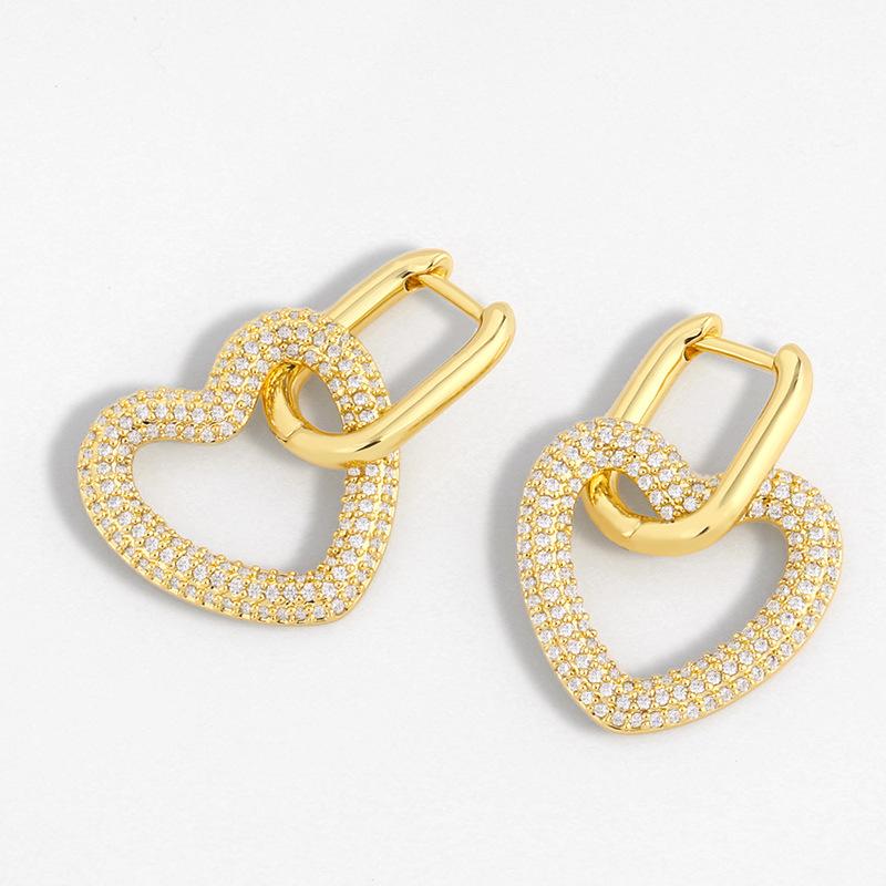Pairs Hoop Earrings Women Bling Shiny CZ Jewelry Gold Color Heart Star Rectangle Earring Hoops For Party Birthday Dainty Gift & Huggie