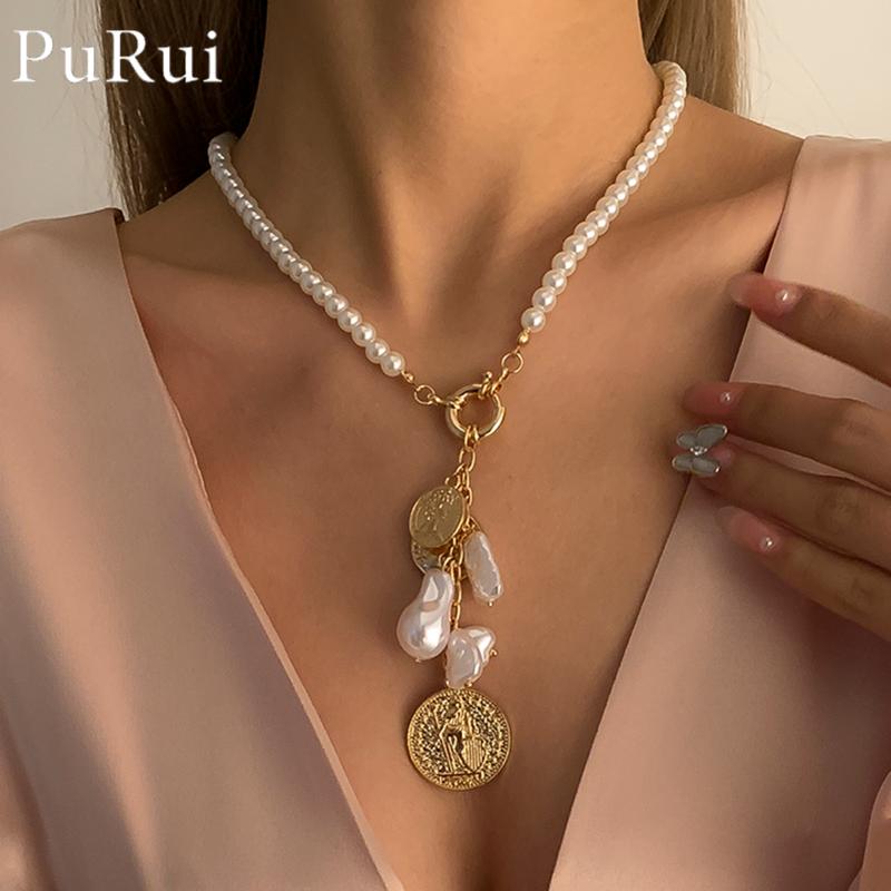 Goth Pearl Choker Necklace Lasso Baroque Irregular Coins Pendants Women Jewelry On The Neck Chain Beads Collar Pendant Necklaces