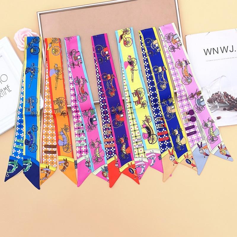 Romantic Carriage Series Scarf Women Luxury Fashion Women&#039;s Hair Band Bandana Tied Handbag Handle Small Silk G40 Scarves