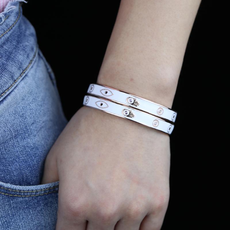Bangle Arrived White Enamel Open Band Plated Rose Gold Color Simple Bracelet Healthy Healing Jewelry Wholesale