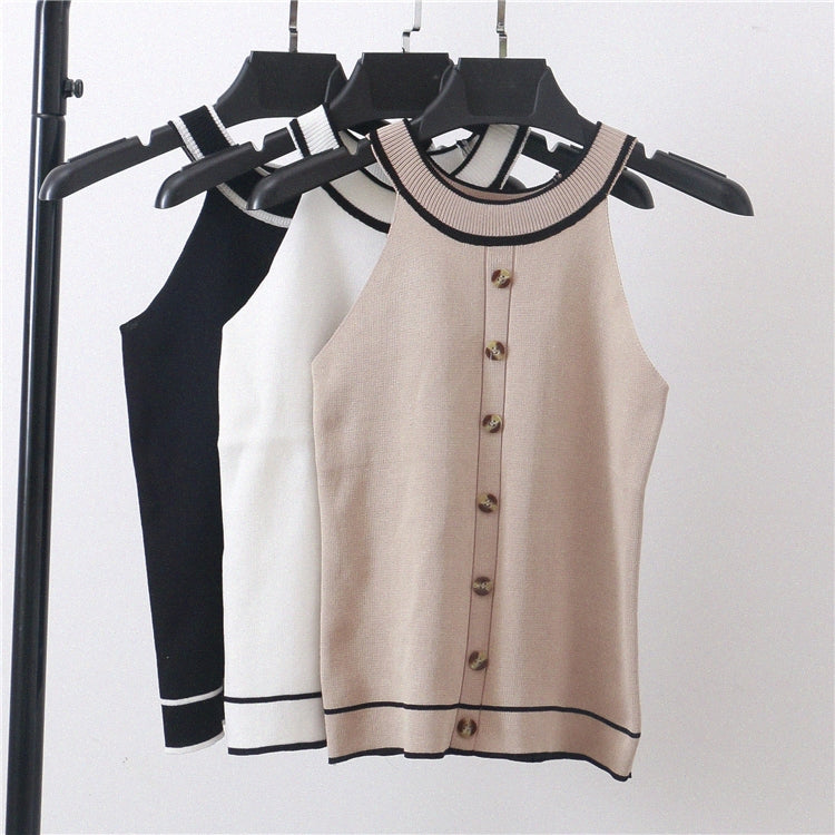 Summer Girls Fashion Slim Knitting Striped Tank Crop Tops Camises Girls Knitted Camisole Sleeveless Tee shirts Camis Woman D27i#