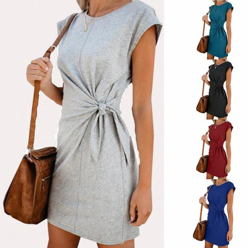 Women&#039;s Round Collar Lace Up Elegant Casual Dresses Office Lady Party-work Dress Plus Size 2xl Vestidos Short&Long Sleeve B2Pp#