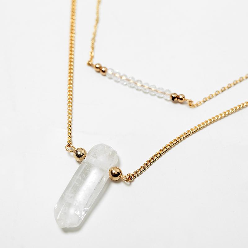 Pendant Necklaces Fever&Free Cuboid Fashion Temperament Choker Pendants Double Layer Natural Stone Green Crystal Beads Jewelry