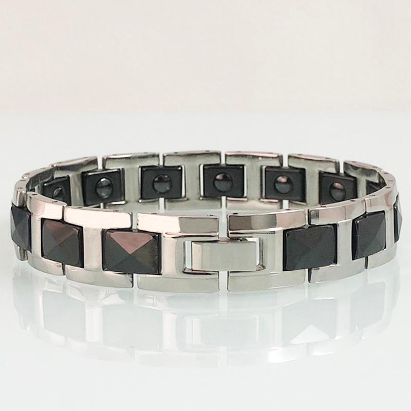 Link, Chain Magnetic Bracelet For Man Black Ceramic Female Healthy Bracelets Stainless Steel Clasp Energy Rhinestone Inlaid Girls Gift