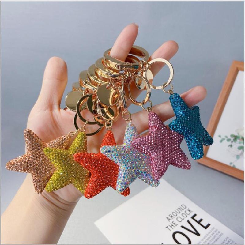 Keychains Diamond Star Keychain Creative Rhinestones Bag Pendant Celebrity Small Gift Car Key Ring