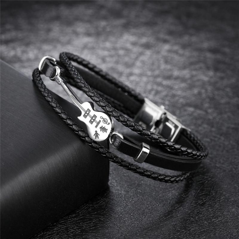 Link, Chain ZORCVENS Fashion Multilayer Genuine Leather Braided Punk Vinatge Cool Stainless Steel Guitar Bracelet Bangles Gift