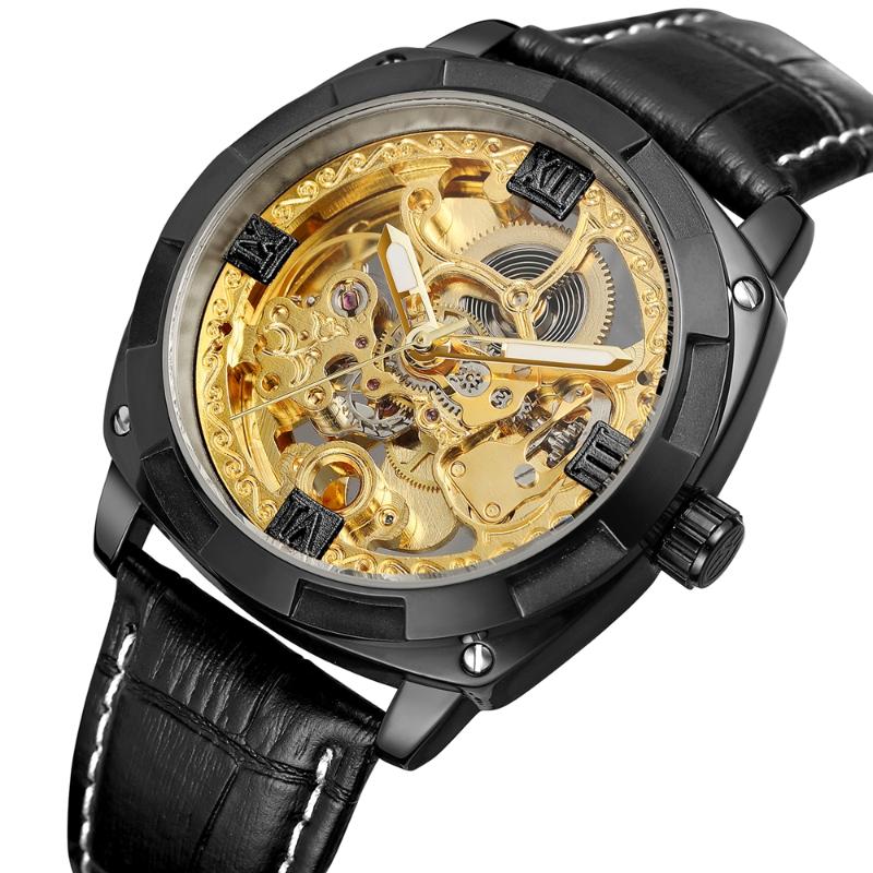 Wristwatches FORSINING Casual Steampunk Men&#039;s Carving Skeleton Auto Mechanical Watches Gift Box Free Ship