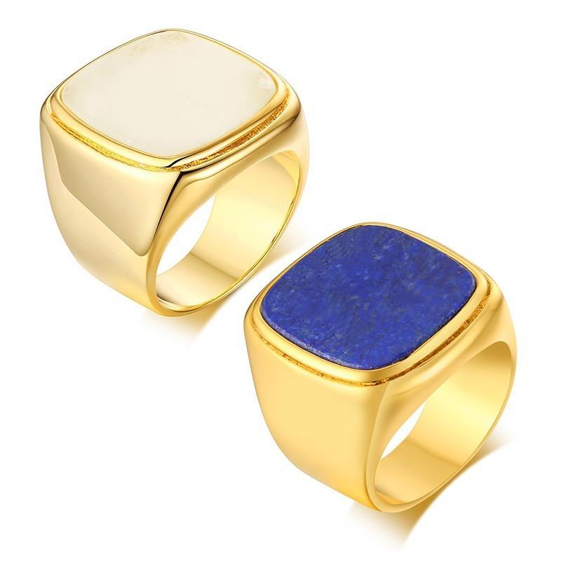 Cluster Rings Retro Big Square Stone Signet For Women Jewelry Gold Tone Anel Feminino Family Inheritance Gifts