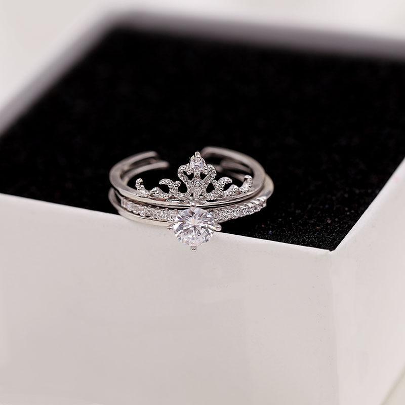 Cluster Rings Zirconia Crown Two In One Fashion Open Ring 925 Silver For Women Engagement & Marriage DIY Fine Jewelry Gifts