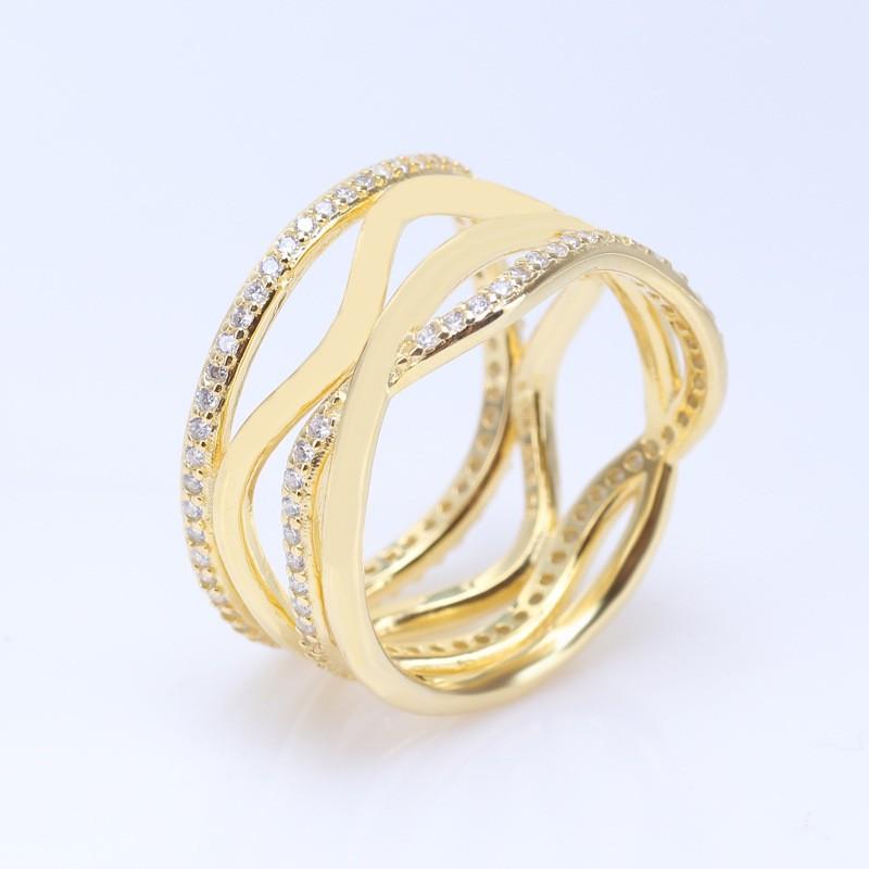 Cluster Rings 100% 925 Sterling Silver Pan Ring Classic Swirling Lines And Gold For Women Wedding Party Gift Fashion Jewelry