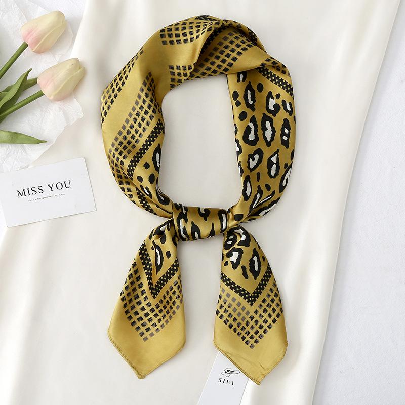 Scarves Spring And Summer 2021 Leopard Print Square Scarf Satin Professional Bib Shawl Small Female 70*70